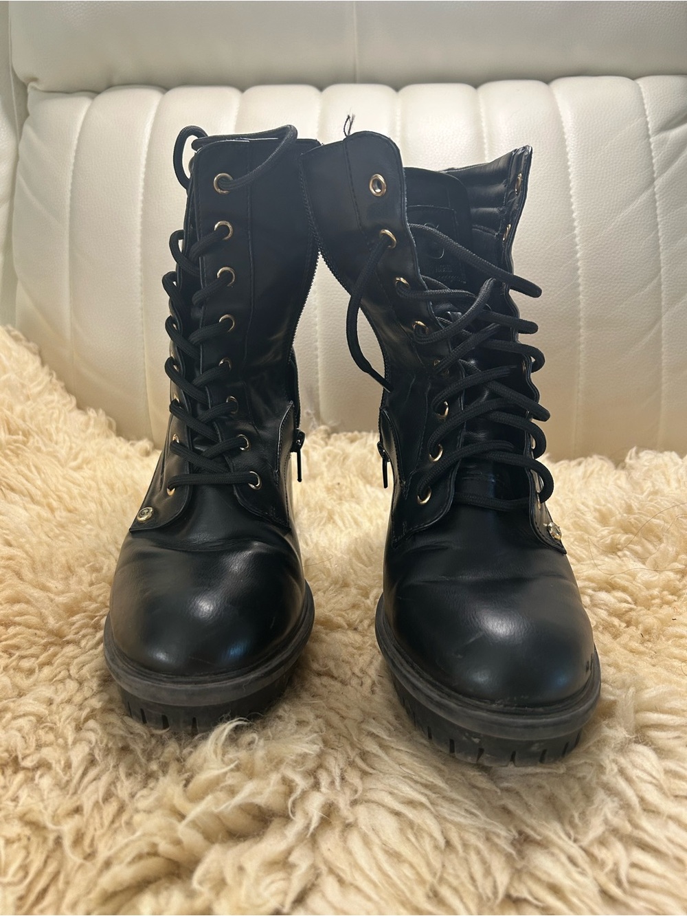Black Lace-Up Combat Boots - Sleek Women's Ankle Boots